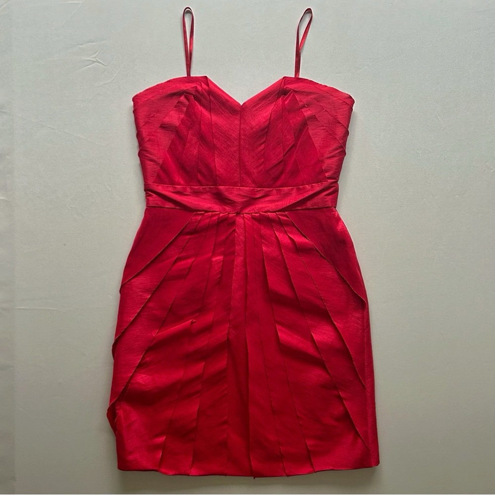 Max & Cleo Scarlet Red Pleated Sweetheart Mini Dress Spaghetti Strap Size 8